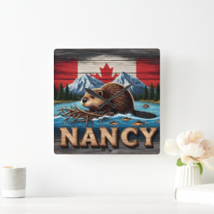 Relógio Quadrado castor canadense constrói o ninho próximo ao lago