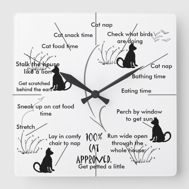 Relógio Quadrado Cat Activity Clock para Gatos CricketDiane (Frente)