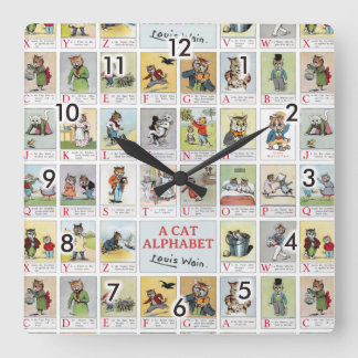 Relógio Quadrado Cat Alphabet, Louis Wain