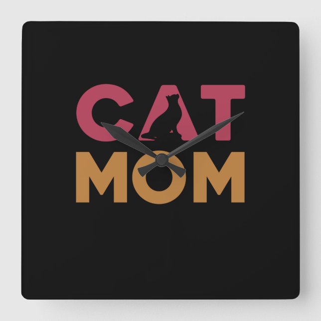 Relógio Quadrado Cat Mom (Frente)