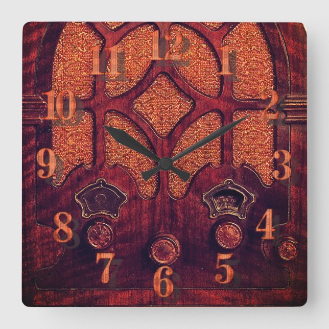 Relógio Quadrado Catedral antiga de deco elegante de madeira de rád (Frente)
