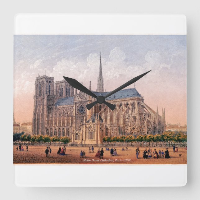 Relógio Quadrado Catedral de Notre Dame, 1870, impressão de Paris,  (Frente)