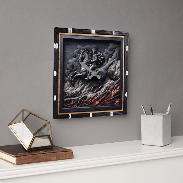 Relógio Quadrado Cavalaria Napoleônica Corrida a Corrente (Escritório)