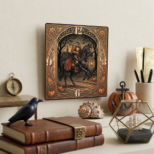 Relógio Quadrado Cavaleiro Sem Cabeça Sleepy Hollow Dourado Floral 