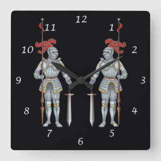 Relógio Quadrado Cavaleiros Esperando por Batalha em Armor