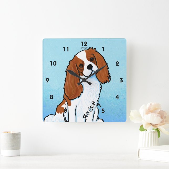 Relógio Quadrado Cavalier King Charles Acrylic Wall Clock (Lar)