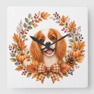 Relógio Quadrado Cavalier King Charles Outono