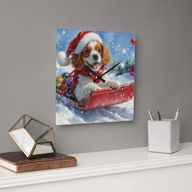 Relógio Quadrado Cavalier King Charles Spaniel Trenó de Cachorro Na (Escritório)