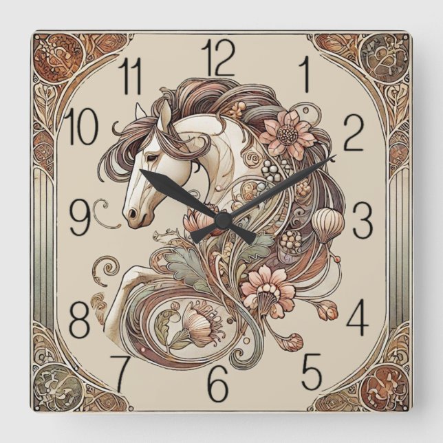 Relógio Quadrado Cavalo Art Déco (Frente)