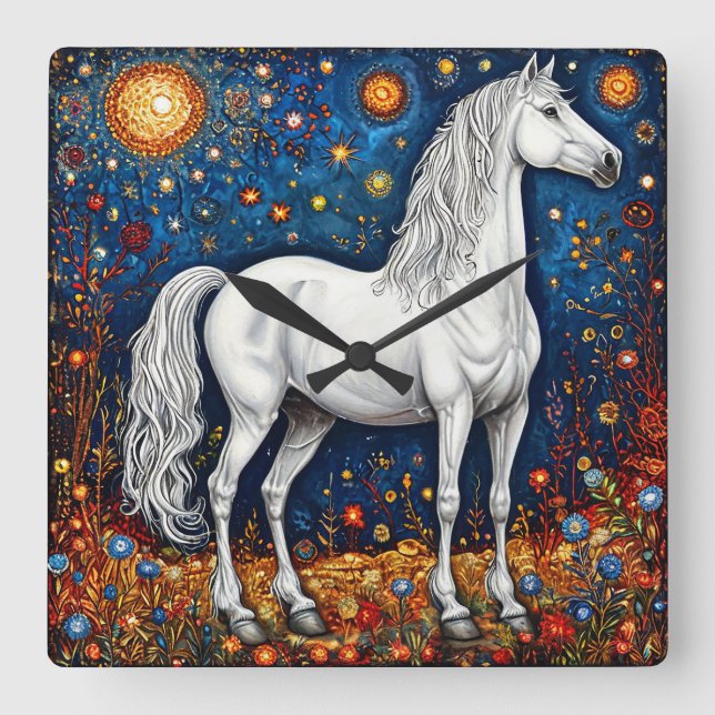 Relógio Quadrado Cavalo de Conto de Fadas (Frente)