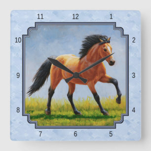 Relógio Quadrado Cavalo De Pele De Fio Azul Claro