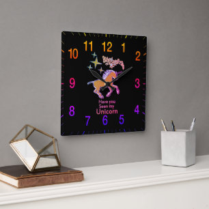 Relógio Quadrado Cavalo Dourado do pônei do unicórnio com estrela