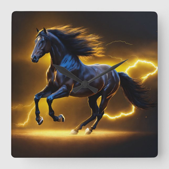 Relógio Quadrado Cavalo negro (Frente)