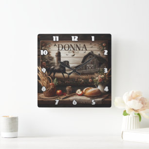 Relógio Quadrado Cavalo Negro perto do fazendeiro e do Decor Russo