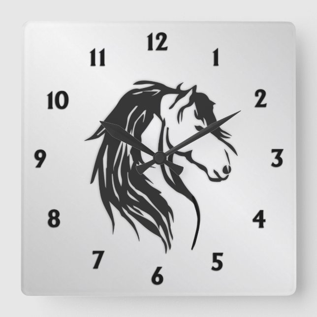 Relógio Quadrado Cavalo Nobre Cabeça (Frente)