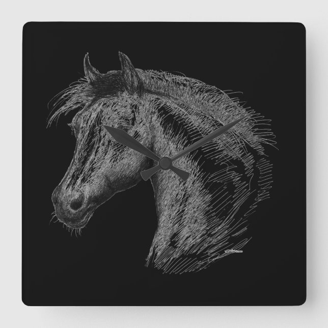 Relógio Quadrado Cavalo: Preto (Frente)