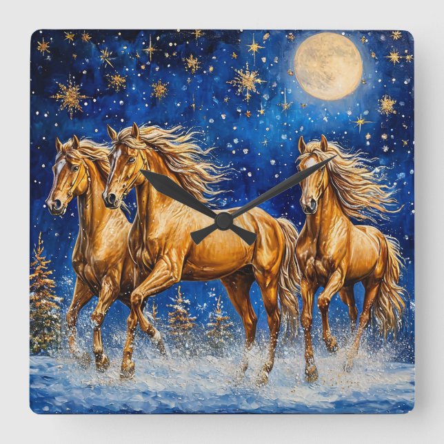 Relógio Quadrado Cavalos de Desenho Animado Fofos (Frente)