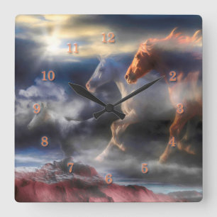 Relógio Quadrado Cavalos de Espírito Selvagem CORREM ATÉ AMANHÃ À P