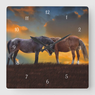 Relógio Quadrado Cavalos Fantasmas Surreal Sunrise Palomino Roan