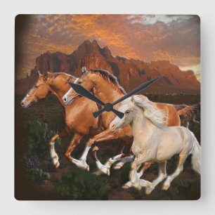 Relógio Quadrado Cavalos Selvagens