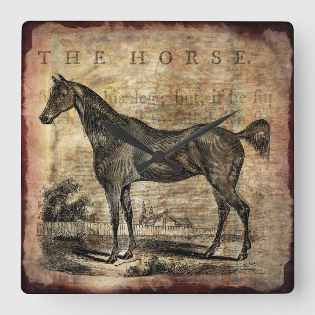 Relógio Quadrado Cavalos Vintage Cristo e Cavalos Árabes (Frente)