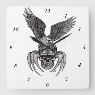Relógio Quadrado Caveira-aranha com águia no estilo da tatuagem