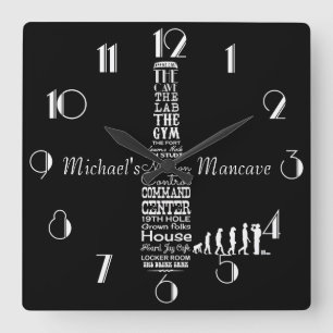 Relógio Quadrado Caverna do Homem Personalizada Preto e Branco