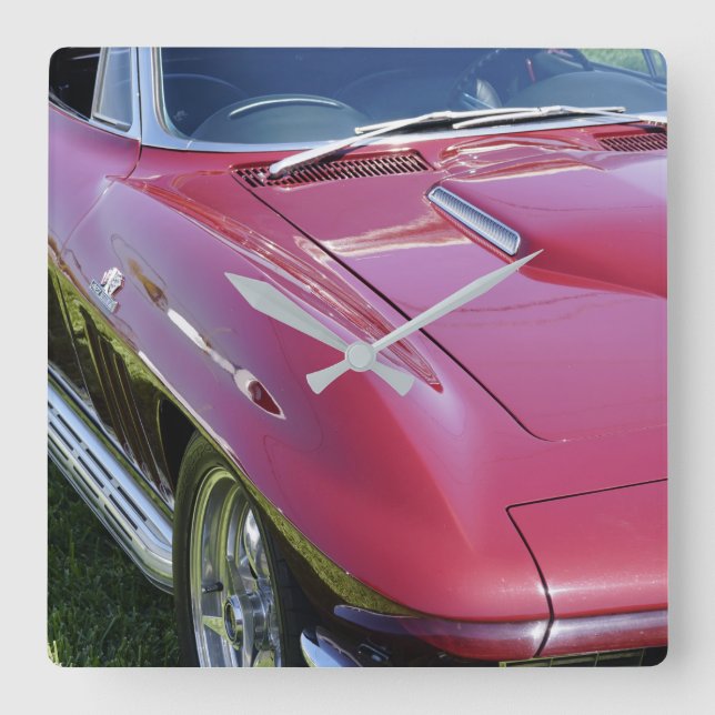 Relógio Quadrado Caverna do Homem Retro Corvette (Frente)