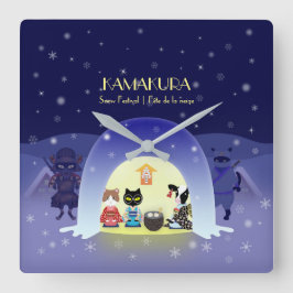Relógio Quadrado Celebração de Neve de Edo-Neko