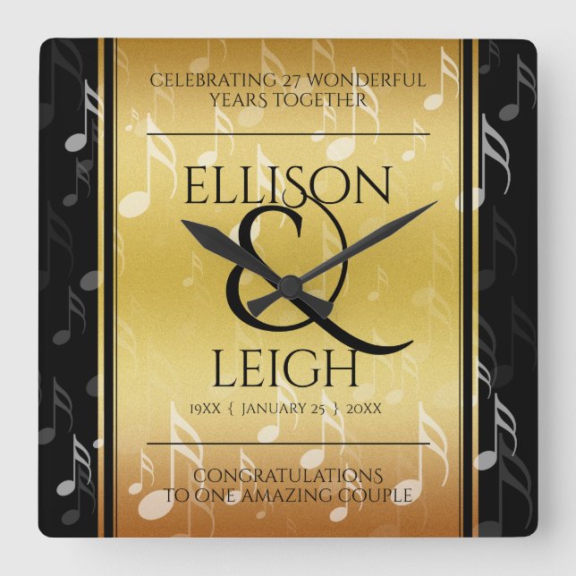 Relógio Quadrado Celebração do 27º aniversário do Casamento Musical (Frente)