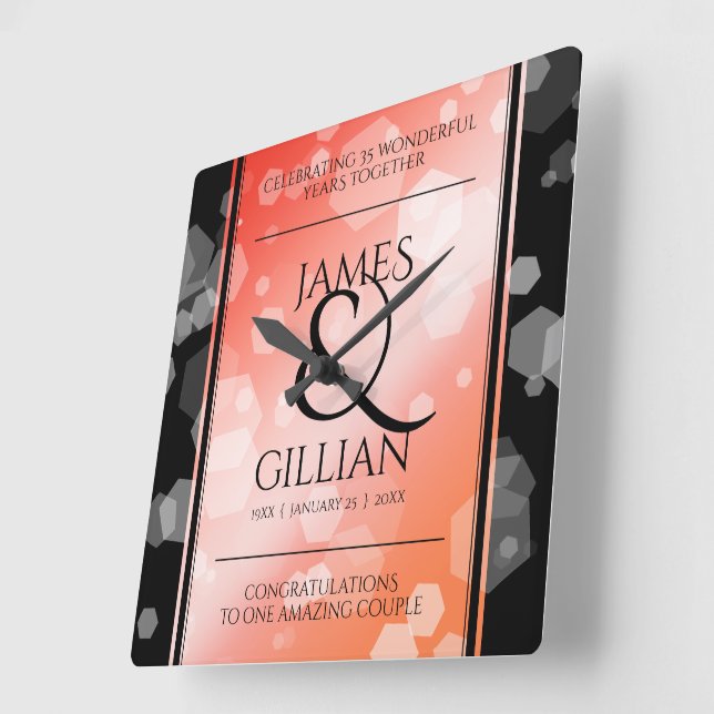 Relógio Quadrado Celebração do 35º aniversário do Casamento de Cora (Ângulo)