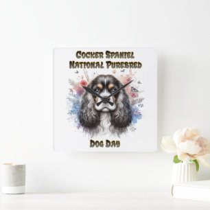 Relógio Quadrado Celebração do Dia do Cocker Spaniel