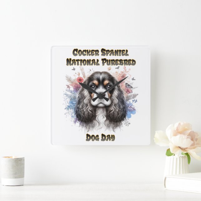 Relógio Quadrado Celebração do Dia do Cocker Spaniel (Lar)