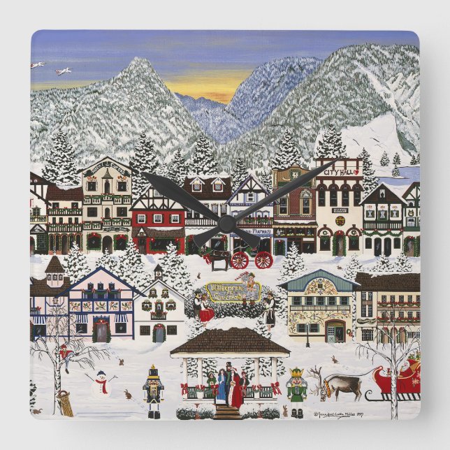 Relógio Quadrado Celebração dos Feriados em Leavenworth (Frente)