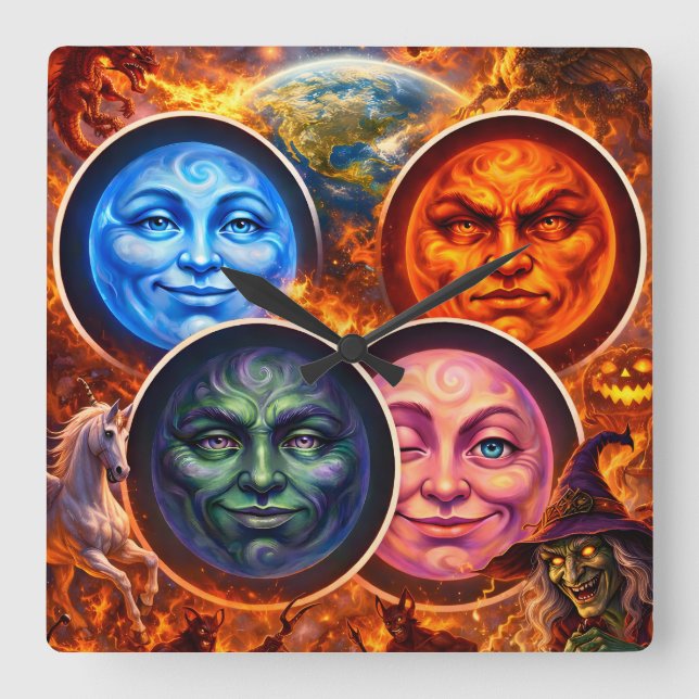 Relógio Quadrado Celestial elemental ritual Gothic square fanta tea (Frente)