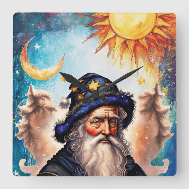 Relógio Quadrado Celestial Wizard Sun e Lua (Frente)