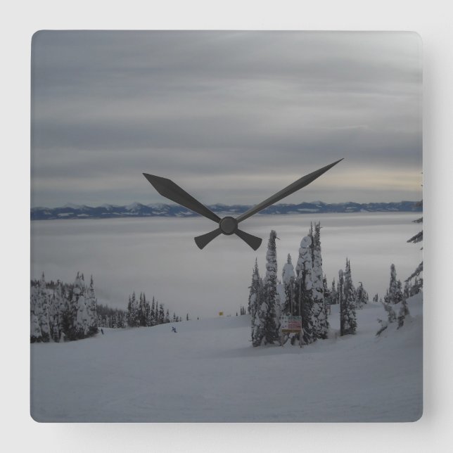 Relógio Quadrado Cena da montanha do inverno (Frente)