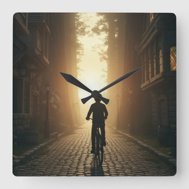 Relógio Quadrado Cena da Rua Silhouette (Frente)