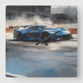 Relógio Quadrado Cena de Corrida Urbana Azul Dinâmica