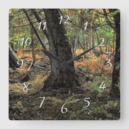Relógio Quadrado Cena de floresta outonal          