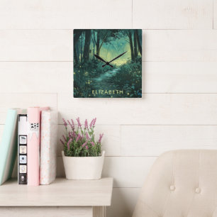 Relógio Quadrado Cena de Floresta Personalizada