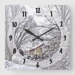Relógio Quadrado Cena de inverno