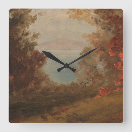 Relógio Quadrado Cena de Madeira no outono Hudson ou na Arte Maine