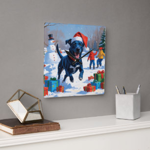 Relógio Quadrado Cena de neve festiva de Natal com Blue Heeler