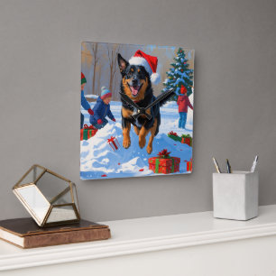 Relógio Quadrado Cena de Neve Festiva de Natal com Malinoi Belga