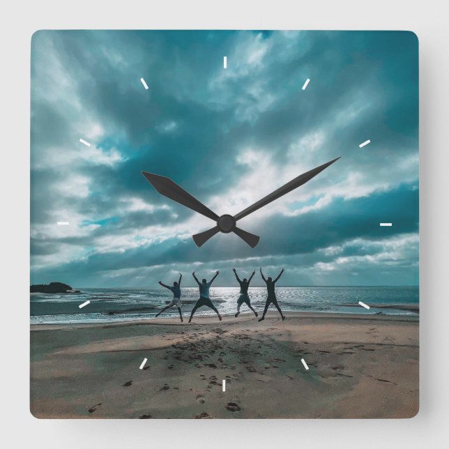 Relógio Quadrado Cena de praia Personalizada do Oceano (Frente)