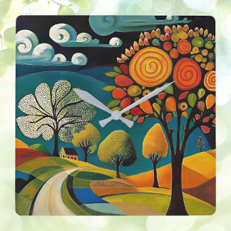 Relógio Quadrado Cena do País Folksy