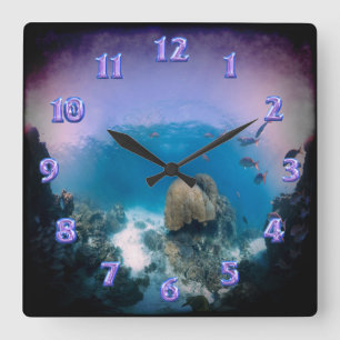 Relógio Quadrado Cena submarina Wall clock