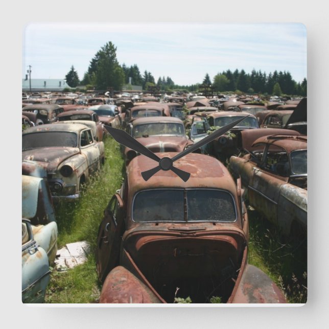 Relógio Quadrado Cena velha do cemitério de automóveis do pulso de (Frente)