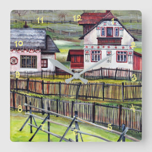 Relógio Quadrado Cenário pintado na Transilvânia Romênia